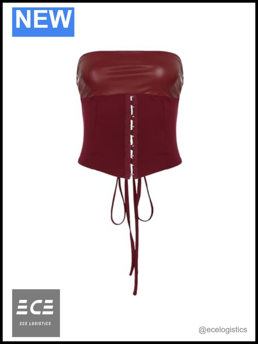 PU Leather Patchwork Strapless Crop Top Backless Strappy Bandeau